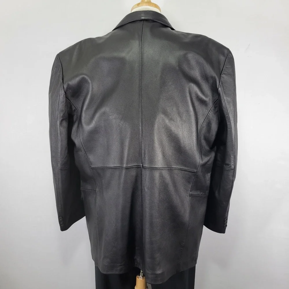 J. Ferrar Men's Three Button Leather Jacket‎ Coat Size XL BLACK